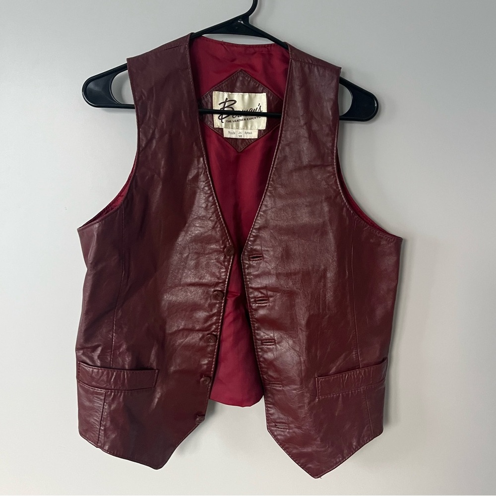 Burgundy Leather Vest vintage one of a kind, fits size small to medium